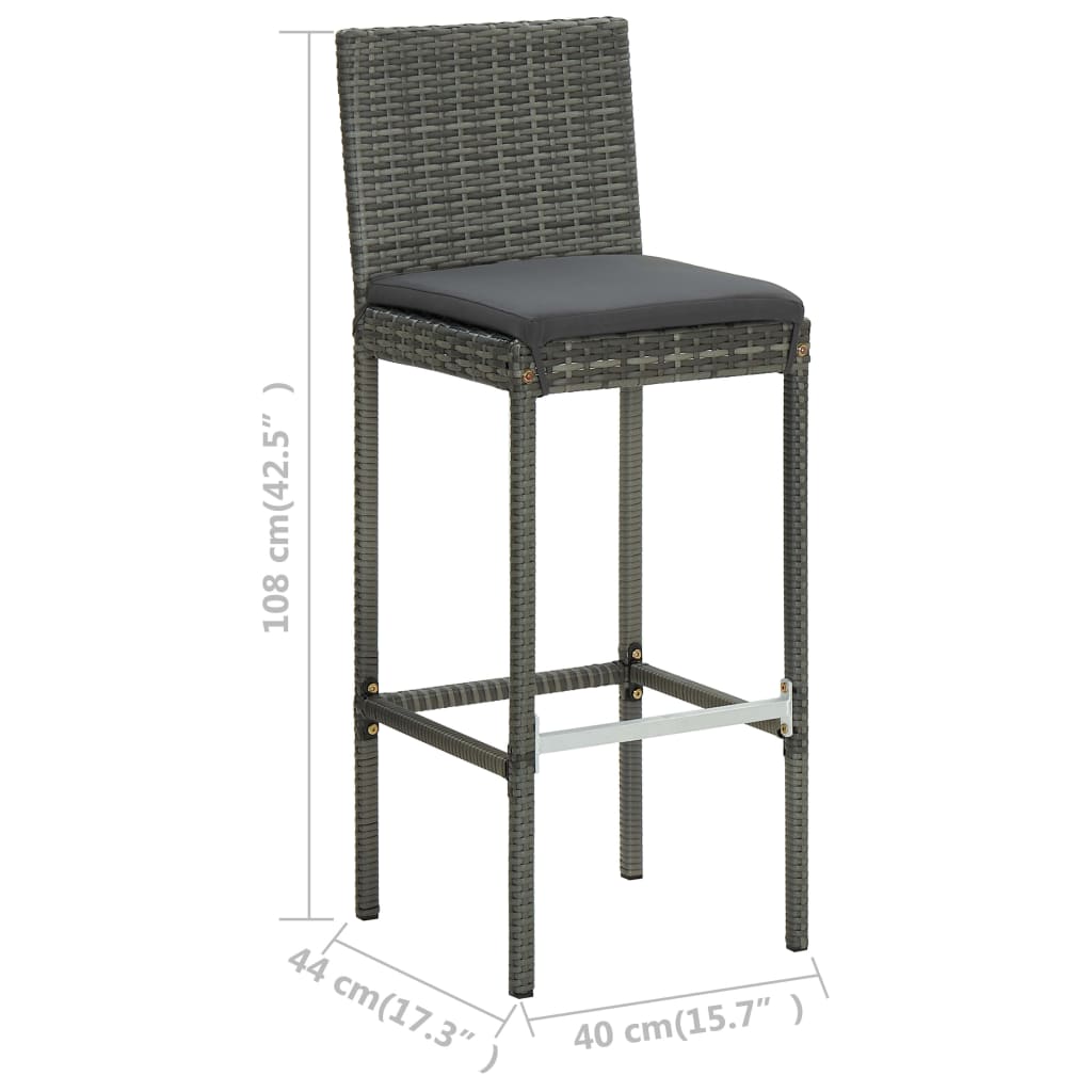 Garten-Barhocker mit Kissen 2 Stk. Grau Poly Rattan