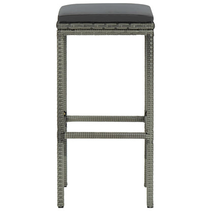 Barhocker mit Kissen 2 Stk. Grau Poly Rattan