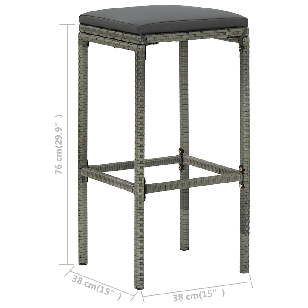 Barhocker mit Kissen 2 Stk. Grau Poly Rattan