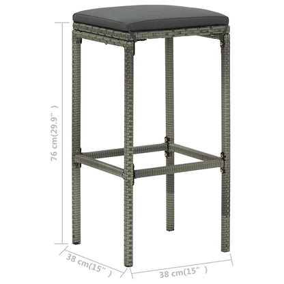 Barhocker mit Kissen 2 Stk. Grau Poly Rattan