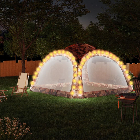 Carpa de fiesta con LED y 4 paredes laterales 3,6x3,6x2,3 m colores camuflaje