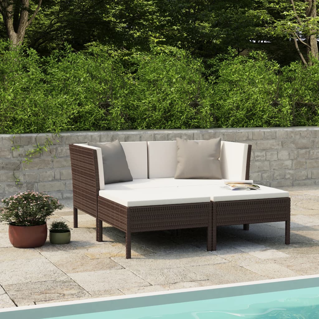 4-tlg. Garten-Lounge-Set mit Auflagen Poly Rattan Braun