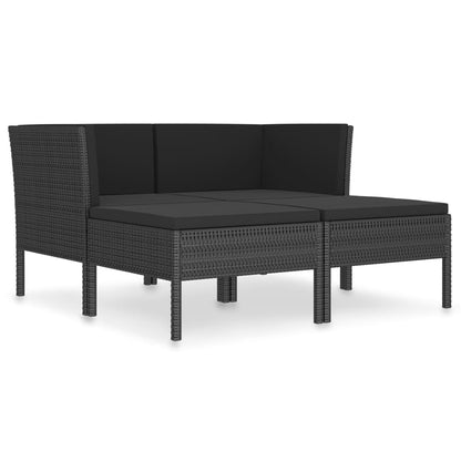 4-tlg. Garten-Lounge-Set mit Auflagen Poly Rattan Schwarz