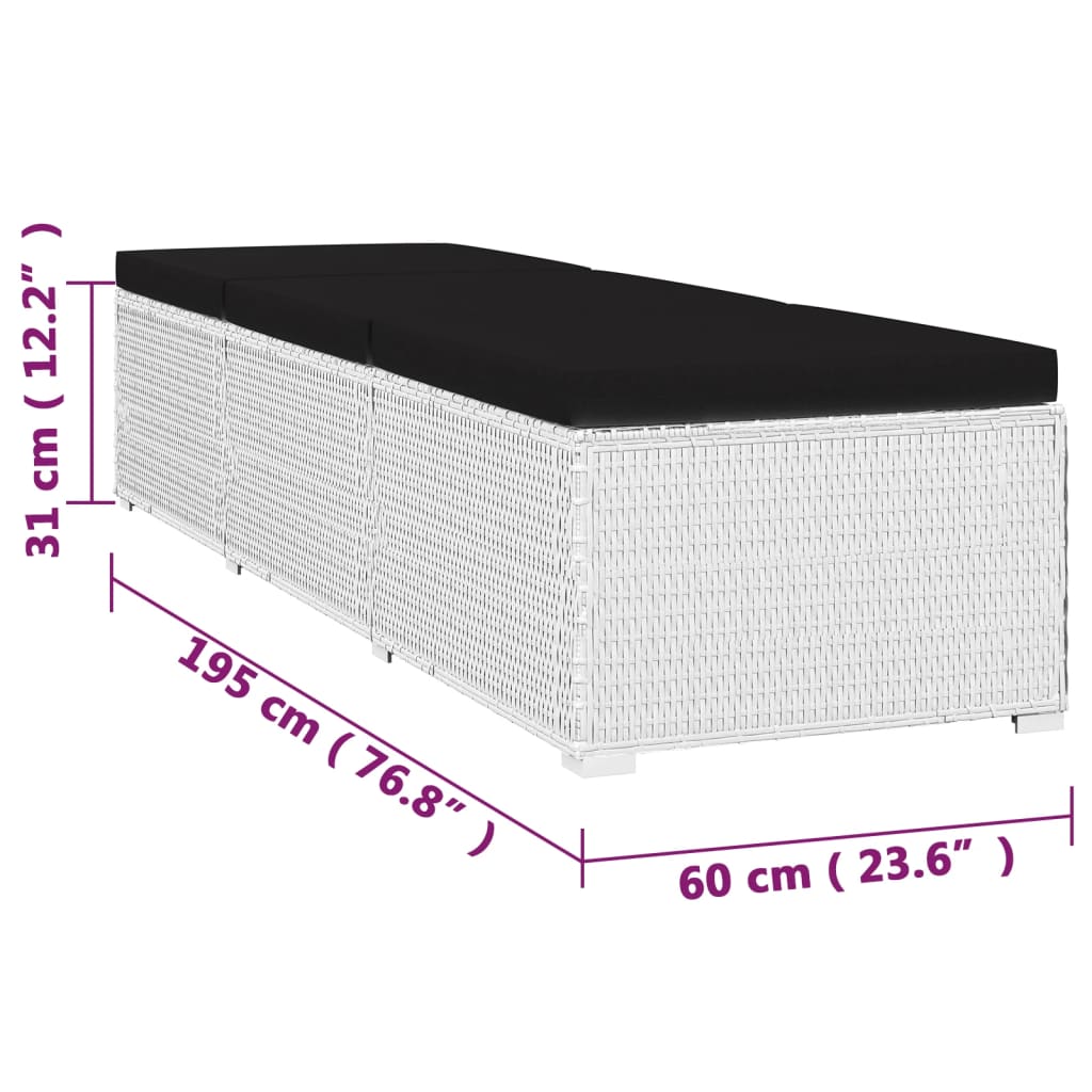 3 pièces. Bains de soleil de jardin avec table à thé poly rotin blanc