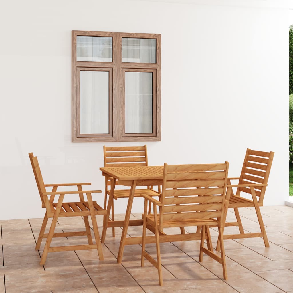 5 pièces. Groupe de repas de jardin en bois d'acacia massif