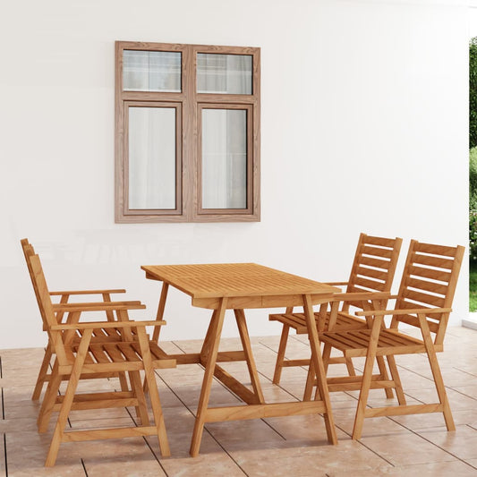 5 pièces. Groupe de repas de jardin en bois d'acacia massif