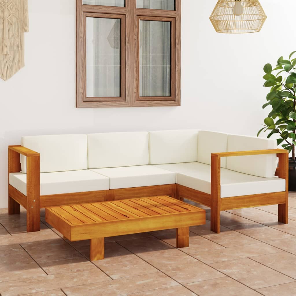 5-tlg. Garten-Lounge-Set mit Creme Auflagen Massivholz Akazie