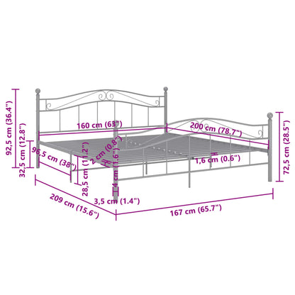 Bett Grau Metall 160x200 cm