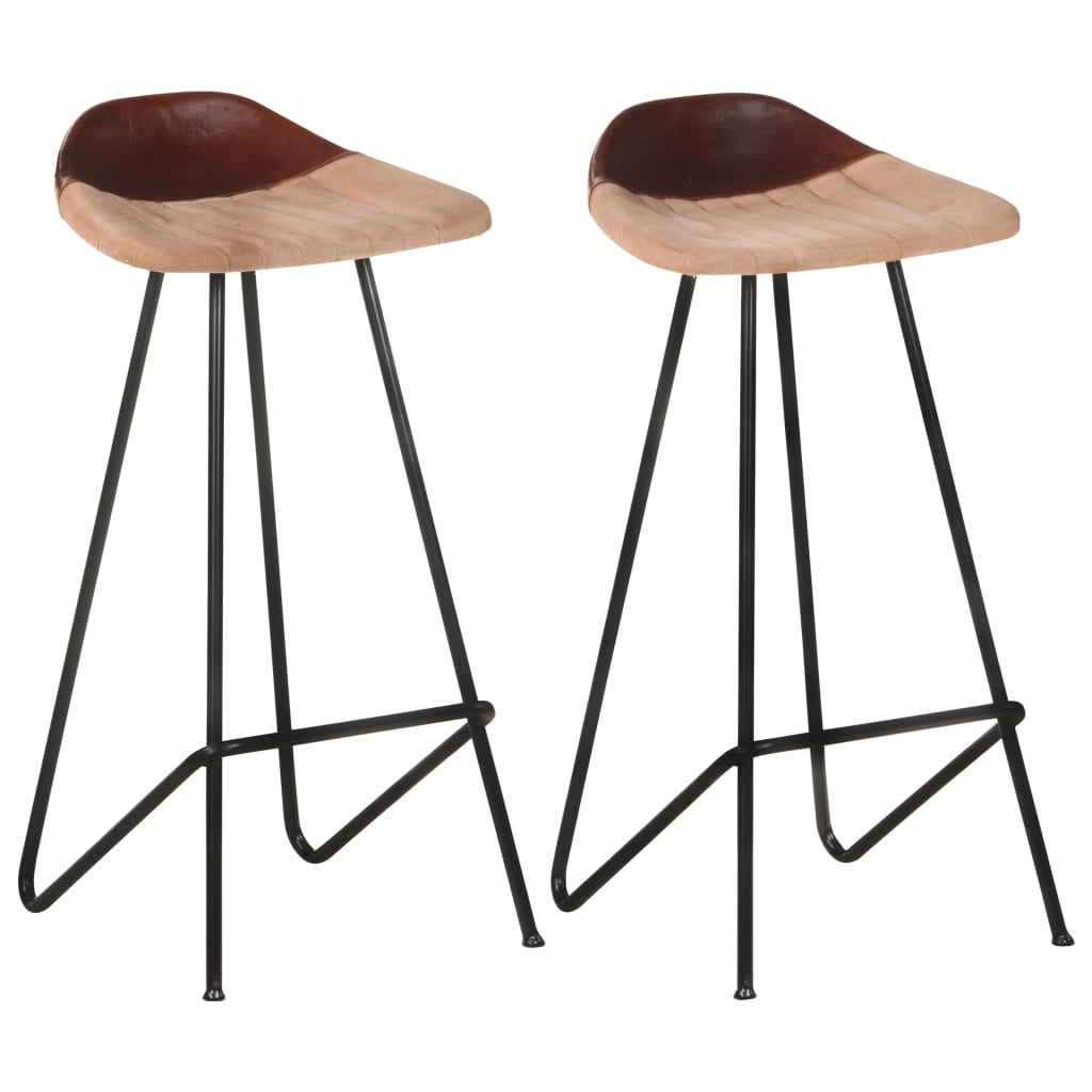 Tabourets de bar 2 pcs. Cuir véritable marron