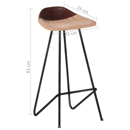 Tabourets de bar 2 pcs. Cuir véritable marron