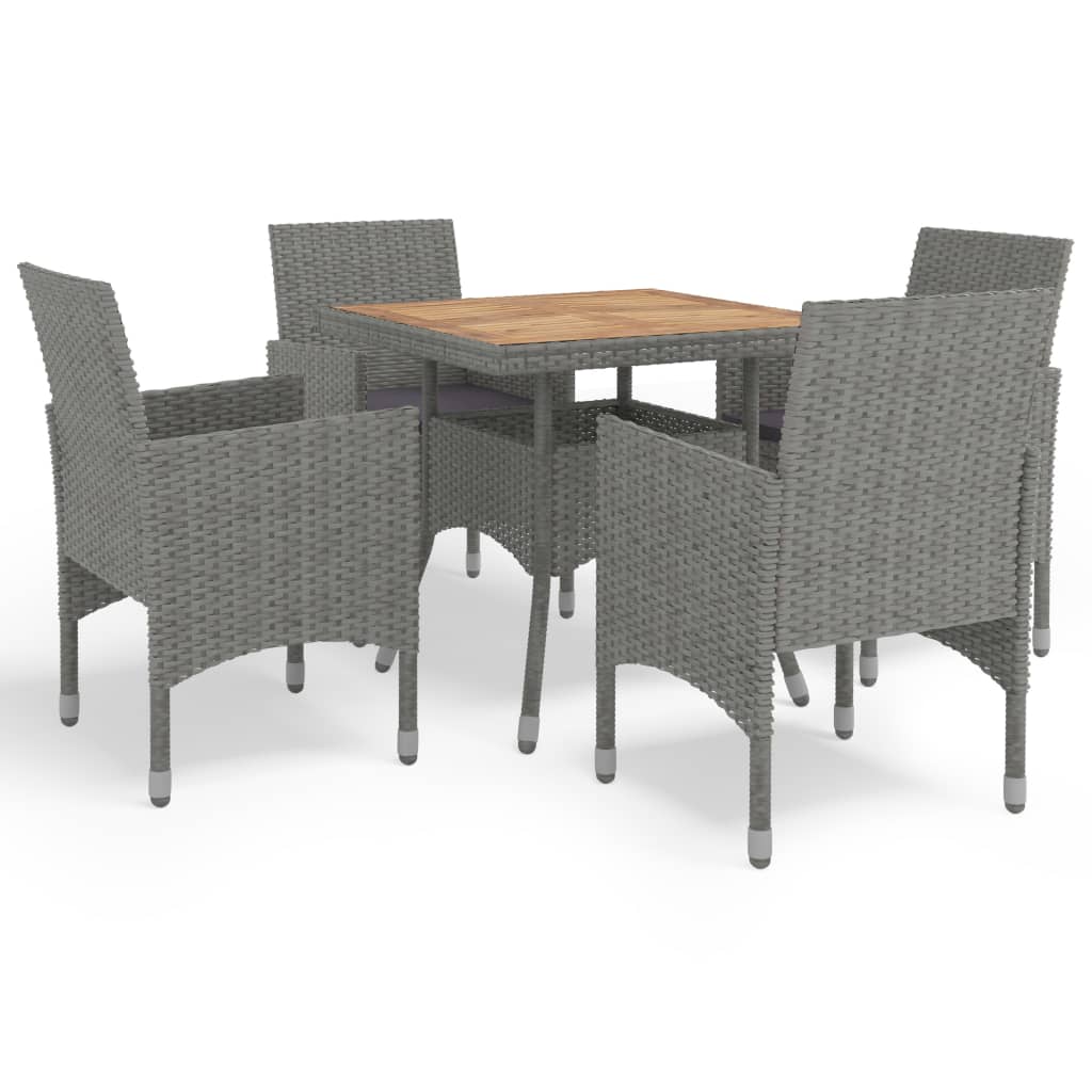 5 uds. Conjunto de comedor de jardín de polirratán gris y madera de acacia