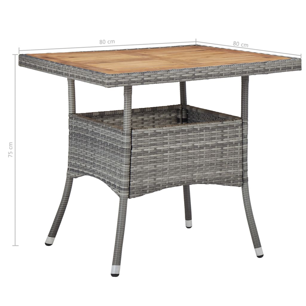 5 uds. Conjunto de comedor de jardín de polirratán gris y madera de acacia