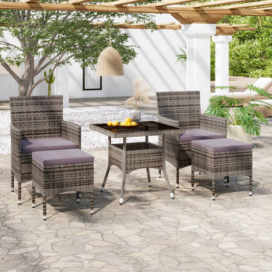 5-tlg. Garten-Essgruppe Poly Rattan und Hartglas Grau