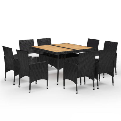 9 uds. Conjunto de comedor de jardín ratán sintético madera maciza de acacia negro