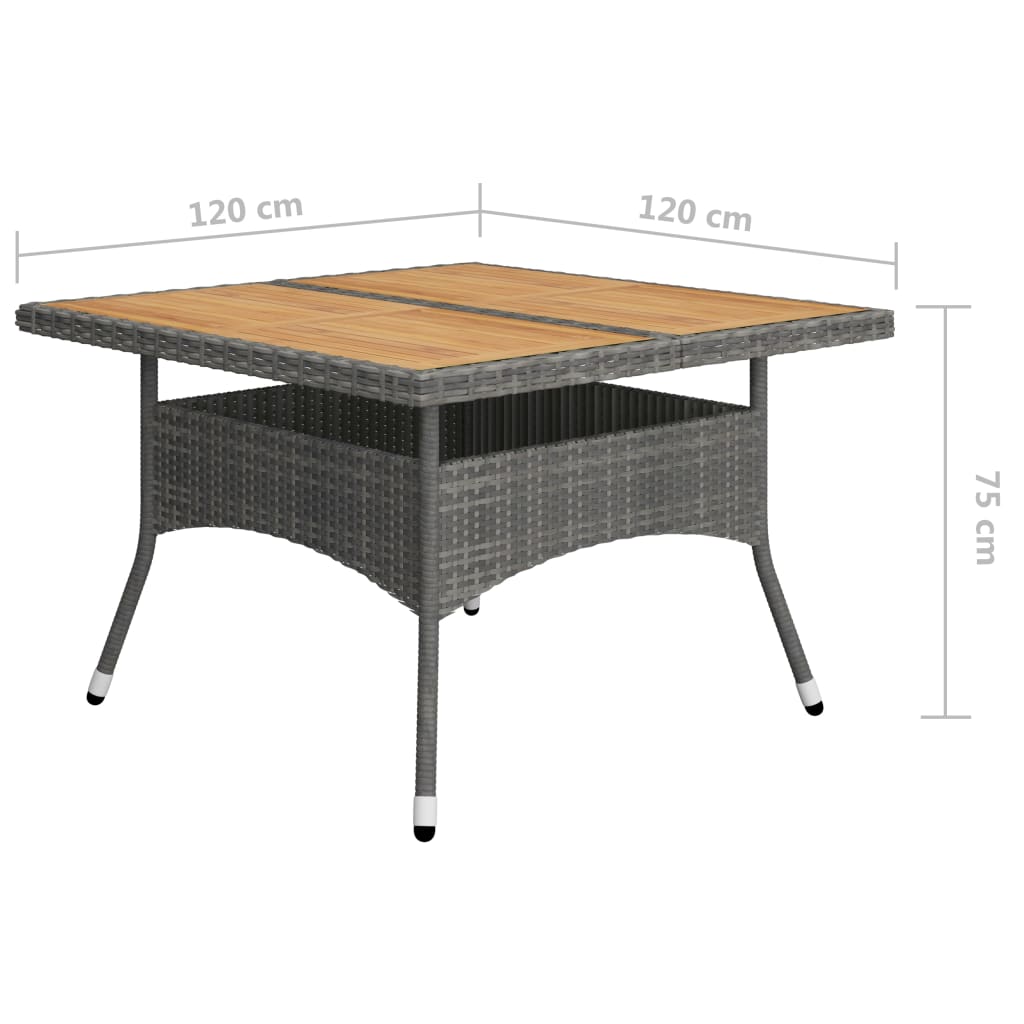 9 uds. Conjunto de comedor de jardín ratán sintético y madera de acacia gris