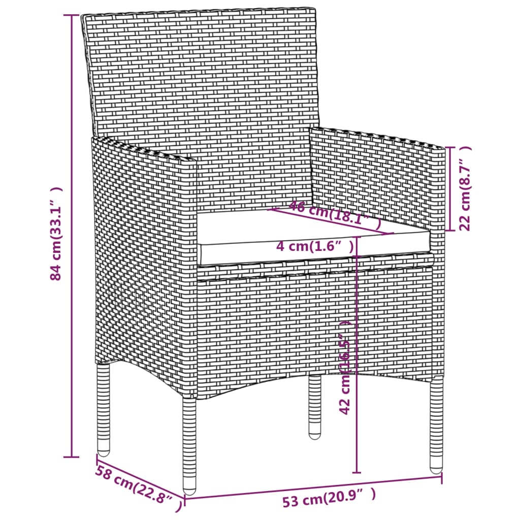 5 uds. Conjunto de comedor de jardín de ratán sintético y madera maciza de acacia negra