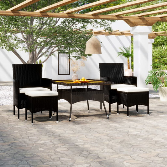 5 uds. Conjunto de comedor de jardín de ratán sintético y madera maciza de acacia negra