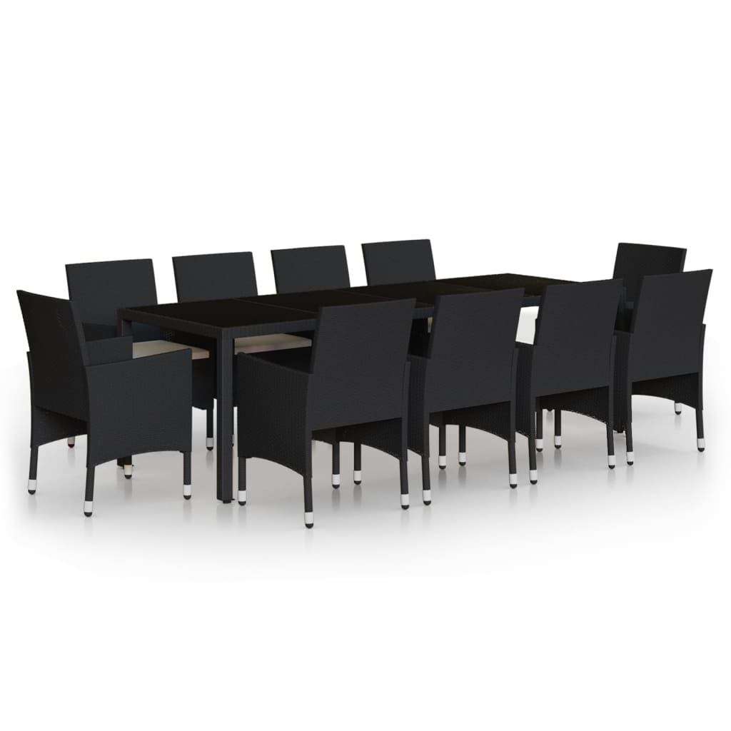 11 uds. Conjunto de comedor de jardín poliratán negro