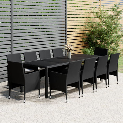 11 uds. Conjunto de comedor de jardín poliratán negro