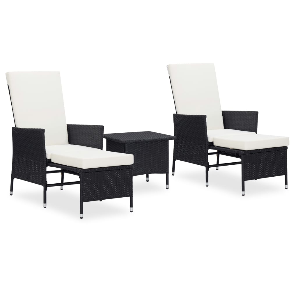 3-tlg. Garten-Lounge-Set mit Kissen Poly-Rattan Schwarz