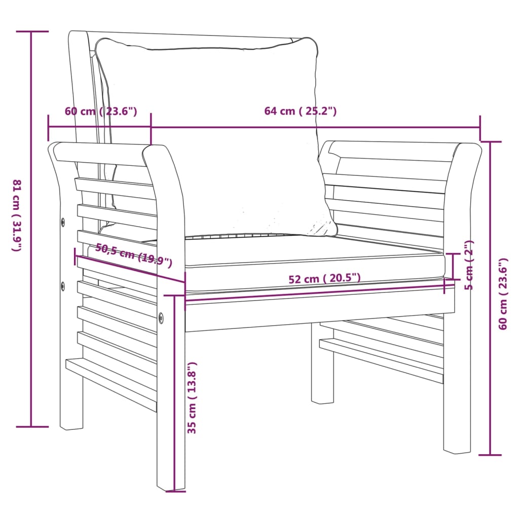 5 uds. Conjunto de salón de jardín con cojines de madera maciza de acacia.