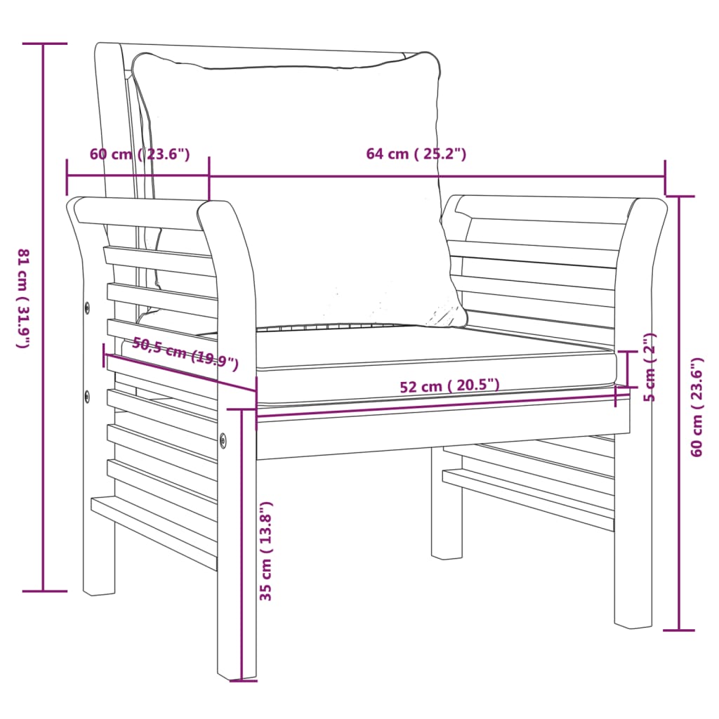 5 uds. Conjunto de salón de jardín con cojines de madera maciza de acacia.