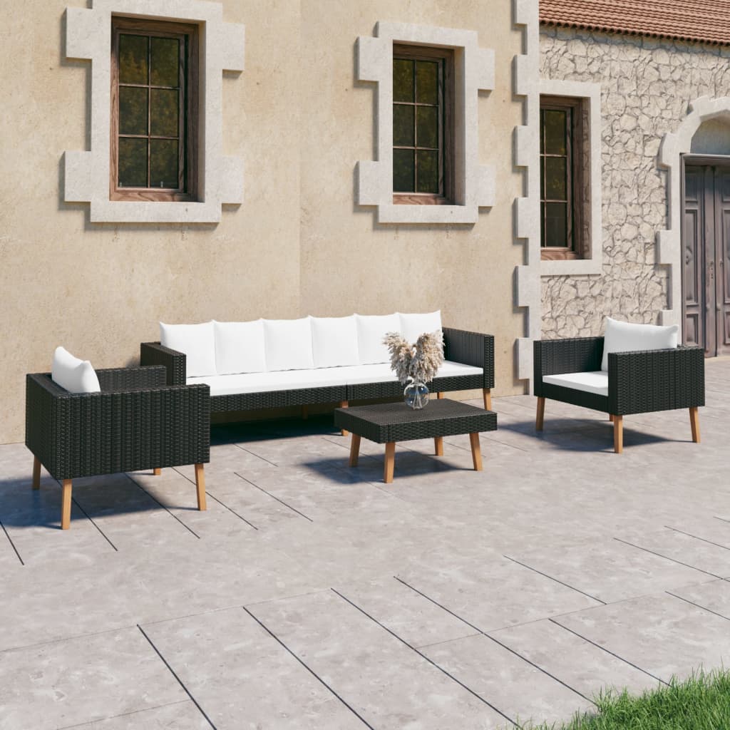 4-tlg. Garten-Lounge-Set mit Auflagen Poly Rattan Schwarz