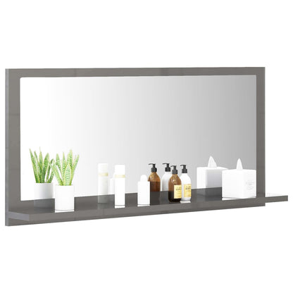 Miroir de salle de bain gris brillant 80x10,5x37 cm en bois