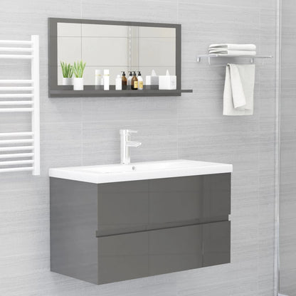 Miroir de salle de bain gris brillant 80x10,5x37 cm en bois