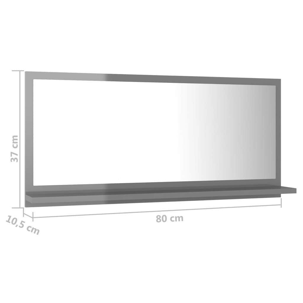 Miroir de salle de bain gris brillant 80x10,5x37 cm en bois