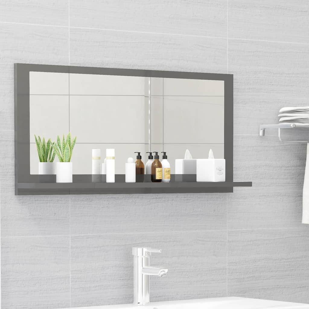 Miroir de salle de bain gris brillant 80x10,5x37 cm en bois