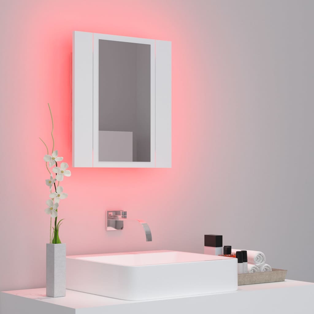 Armoire de toilette LED avec miroir blanc 40x12x45 cm acrylique