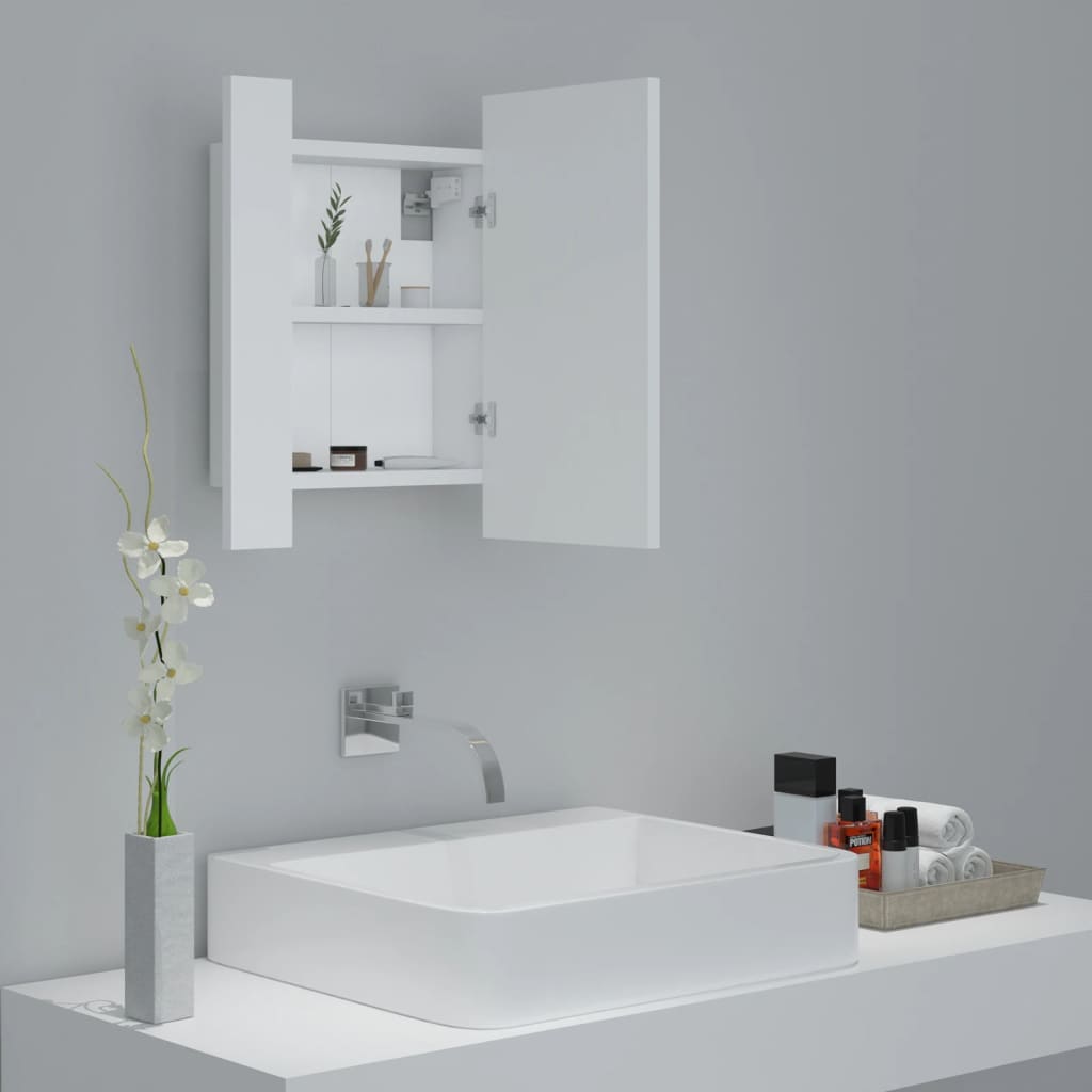 Armoire de toilette LED avec miroir blanc 40x12x45 cm acrylique