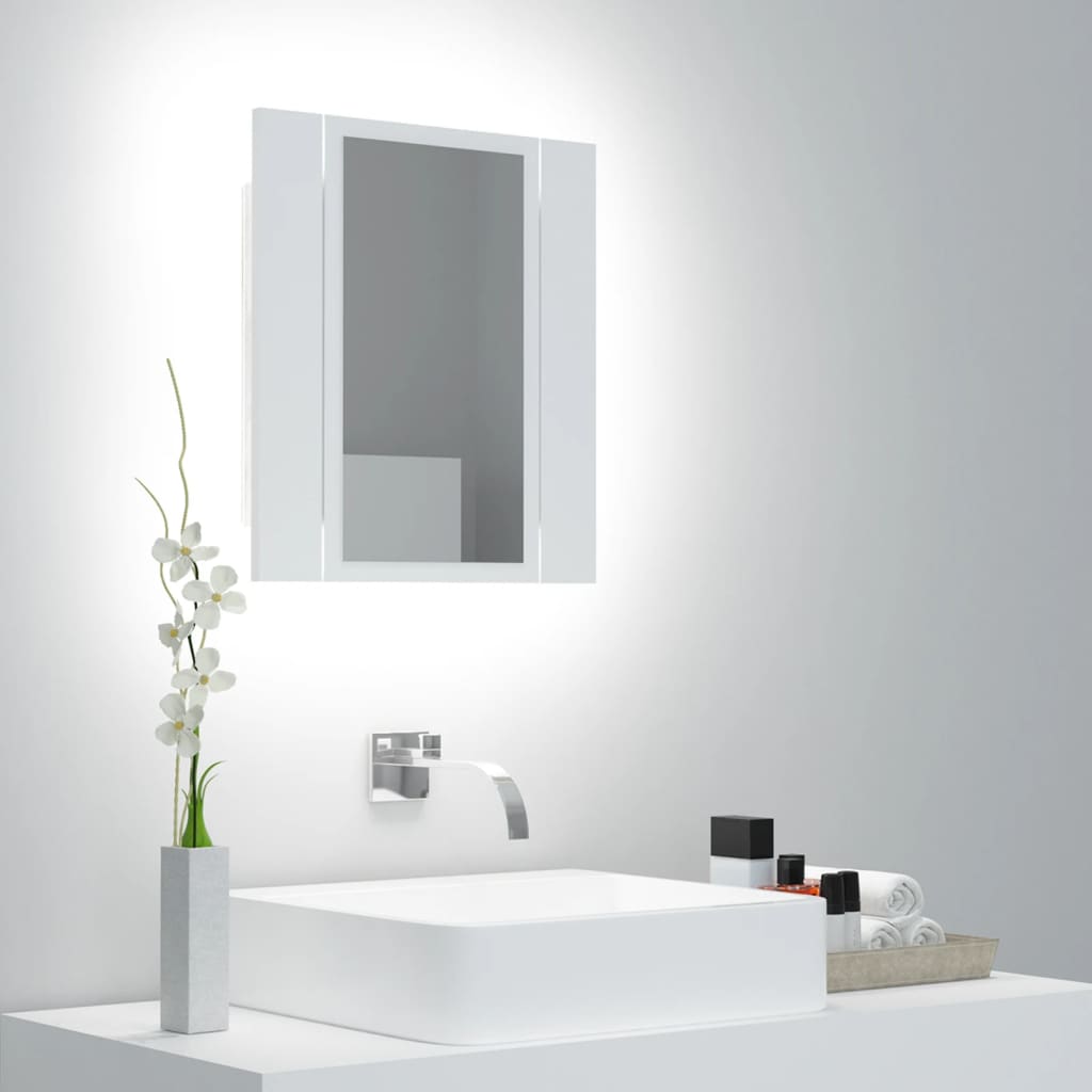 Armoire de toilette LED avec miroir blanc 40x12x45 cm acrylique