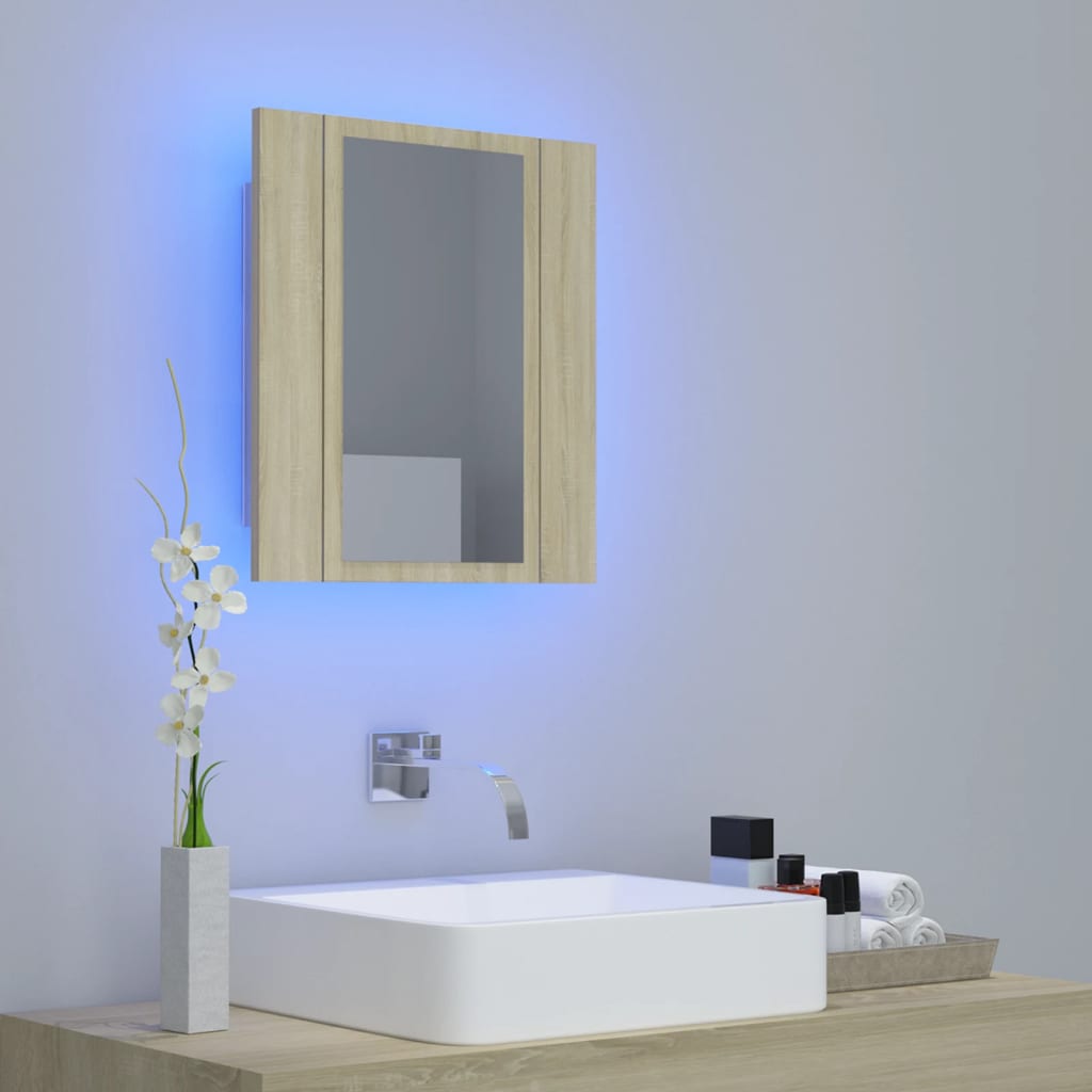 Armoire de toilette LED avec miroir de salle de bain Chêne Sonoma 40x12x45 cm acrylique