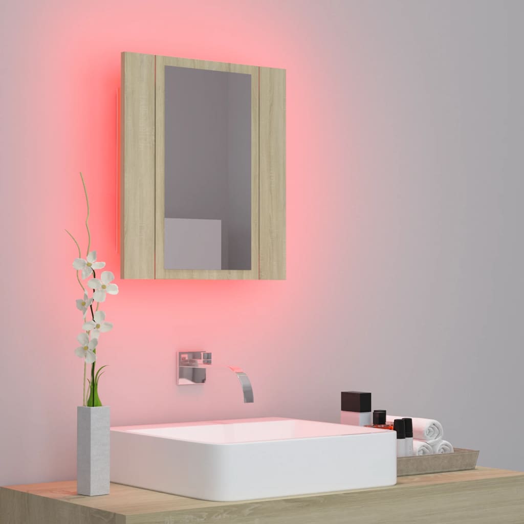 Armoire de toilette LED avec miroir de salle de bain Chêne Sonoma 40x12x45 cm acrylique