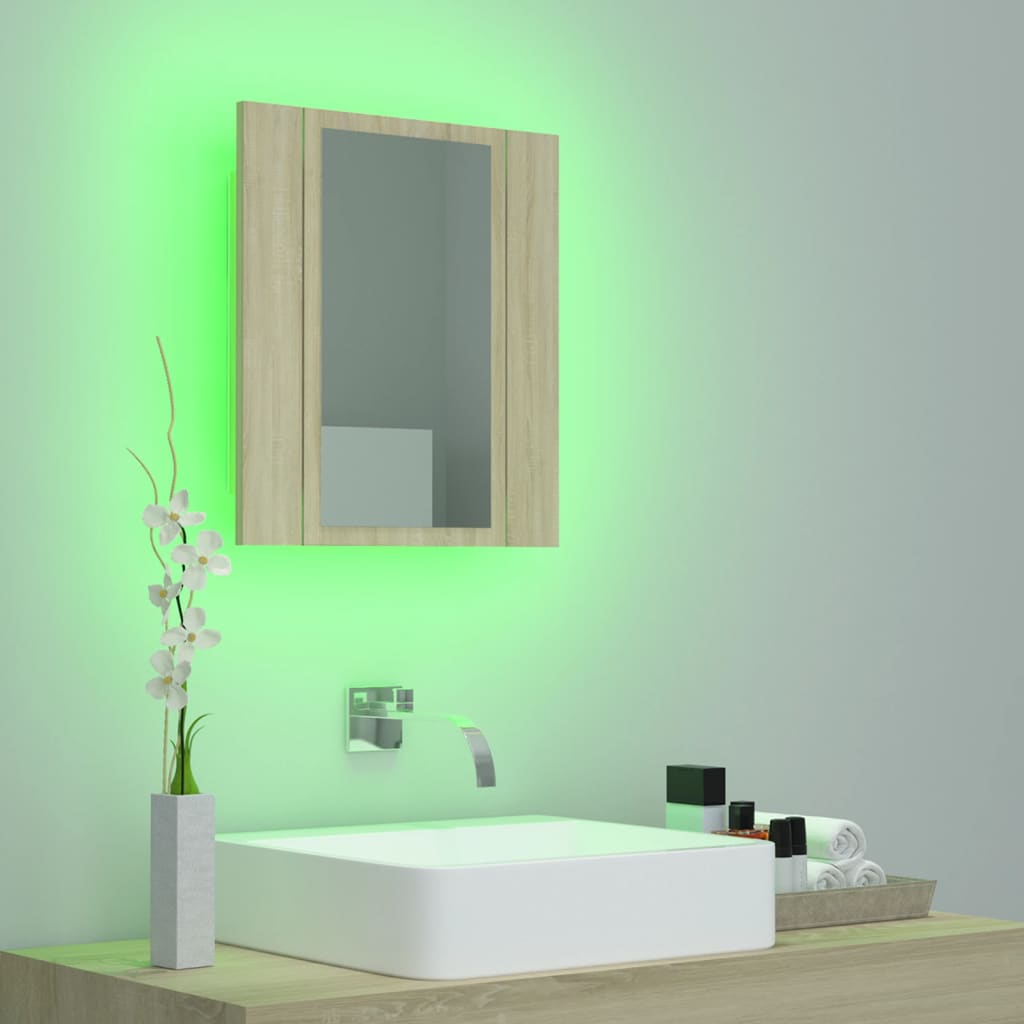 Armoire de toilette LED avec miroir de salle de bain Chêne Sonoma 40x12x45 cm acrylique