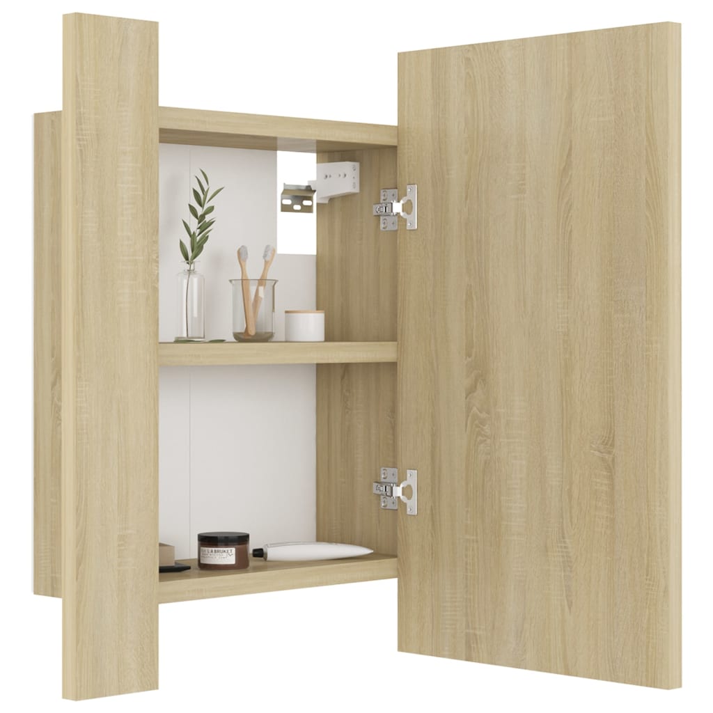 Armoire de toilette LED avec miroir de salle de bain Chêne Sonoma 40x12x45 cm acrylique