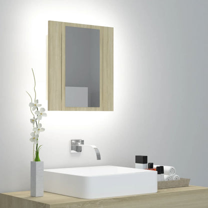 Armoire de toilette LED avec miroir de salle de bain Chêne Sonoma 40x12x45 cm acrylique