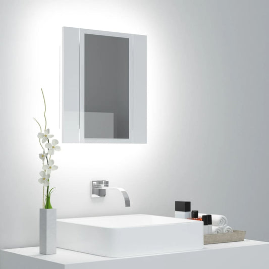 Armoire de toilette LED avec miroir blanc brillant 40x12x45 cm acrylique