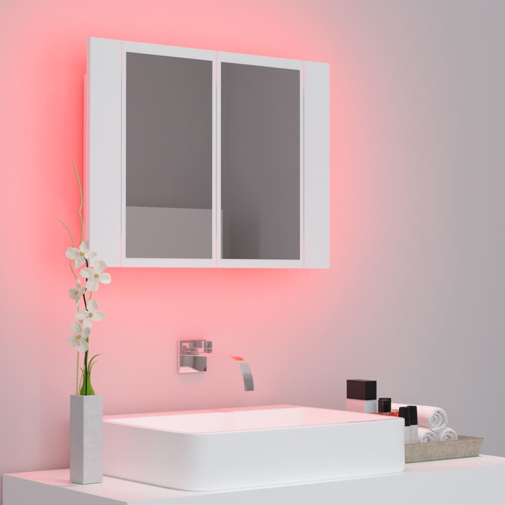 Armoire de toilette LED avec miroir blanc 60x12x45 cm acrylique