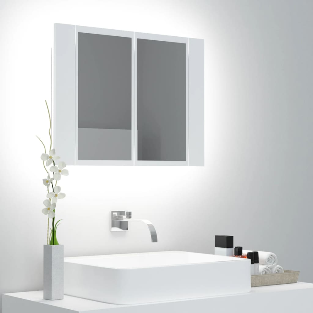 Armoire de toilette LED avec miroir blanc 60x12x45 cm acrylique