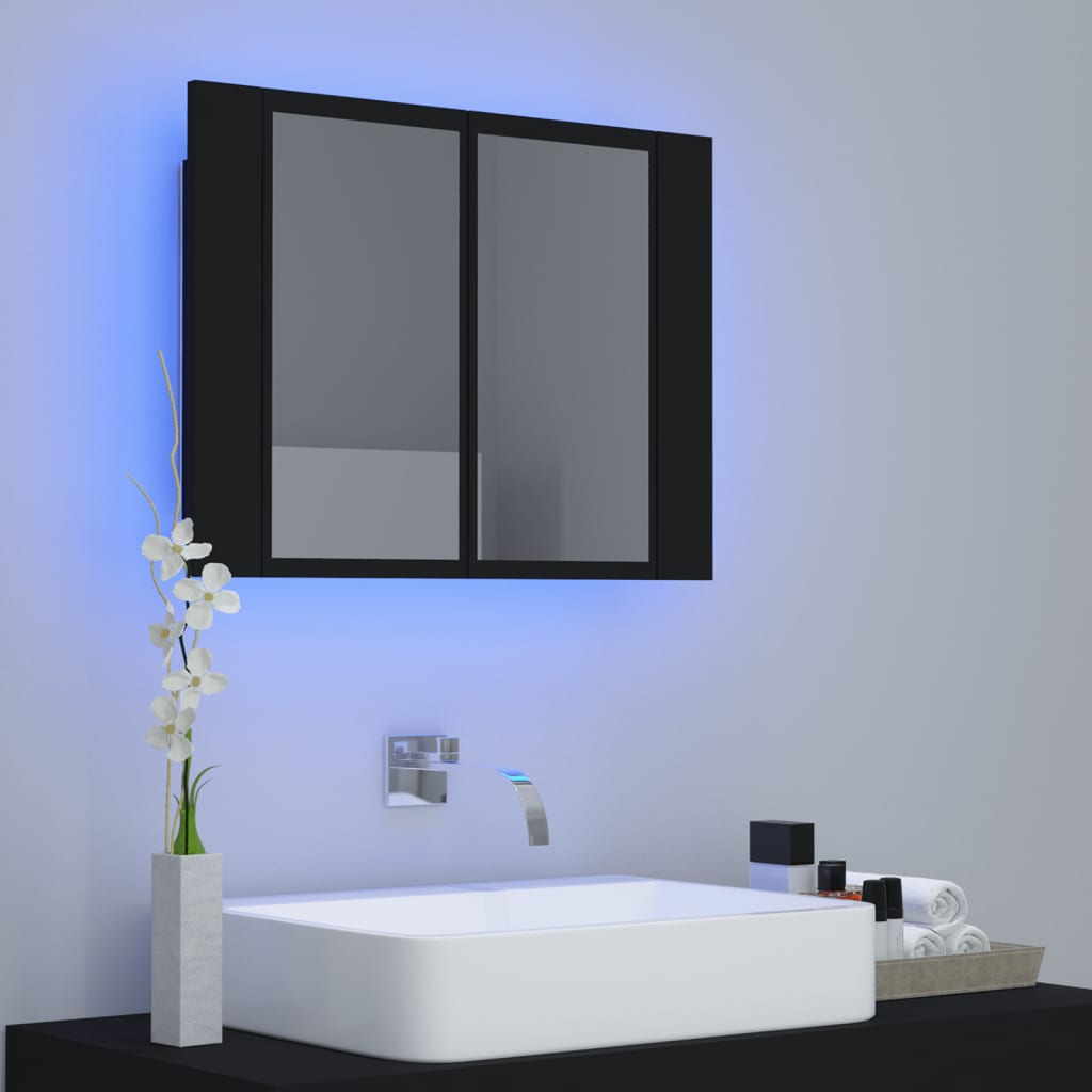 Armoire de toilette LED avec miroir noir 60x12x45 cm acrylique