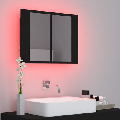 Armoire de toilette LED avec miroir noir 60x12x45 cm acrylique