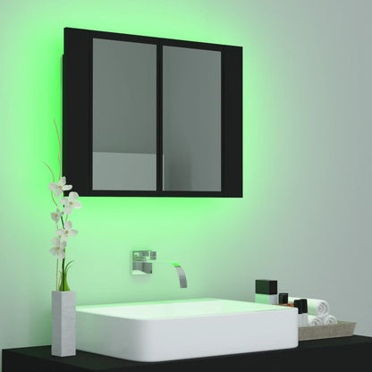 Armoire de toilette LED avec miroir noir 60x12x45 cm acrylique