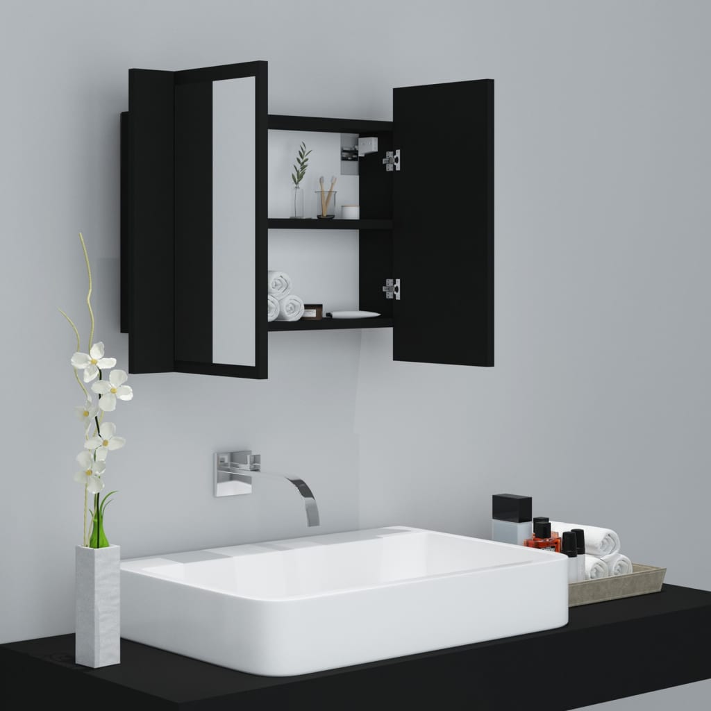 Armoire de toilette LED avec miroir noir 60x12x45 cm acrylique