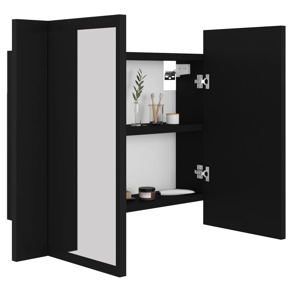 Armoire de toilette LED avec miroir noir 60x12x45 cm acrylique