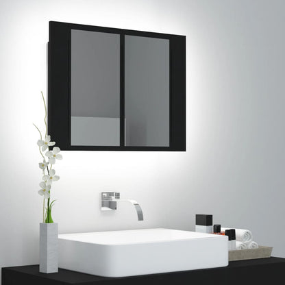 Armoire de toilette LED avec miroir noir 60x12x45 cm acrylique