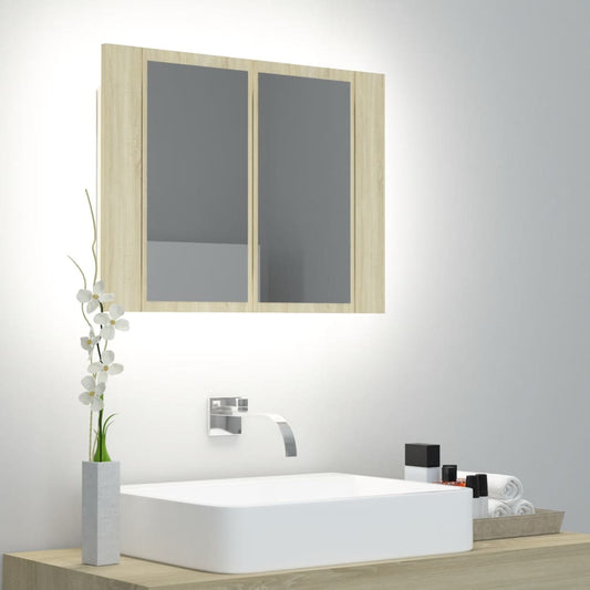 Armoire de toilette LED avec miroir de salle de bain Chêne Sonoma 60x12x45 cm acrylique