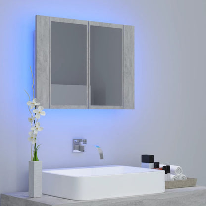 Armoire de toilette LED avec miroir de salle de bain gris béton 60x12x45 cm acrylique